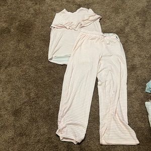 Venus Pink and white horizontally stripped pajama set